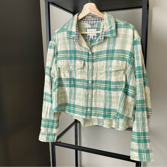 NWT American Eagle Cropped Plaid Button Down Shirt - Picture 1 of 4